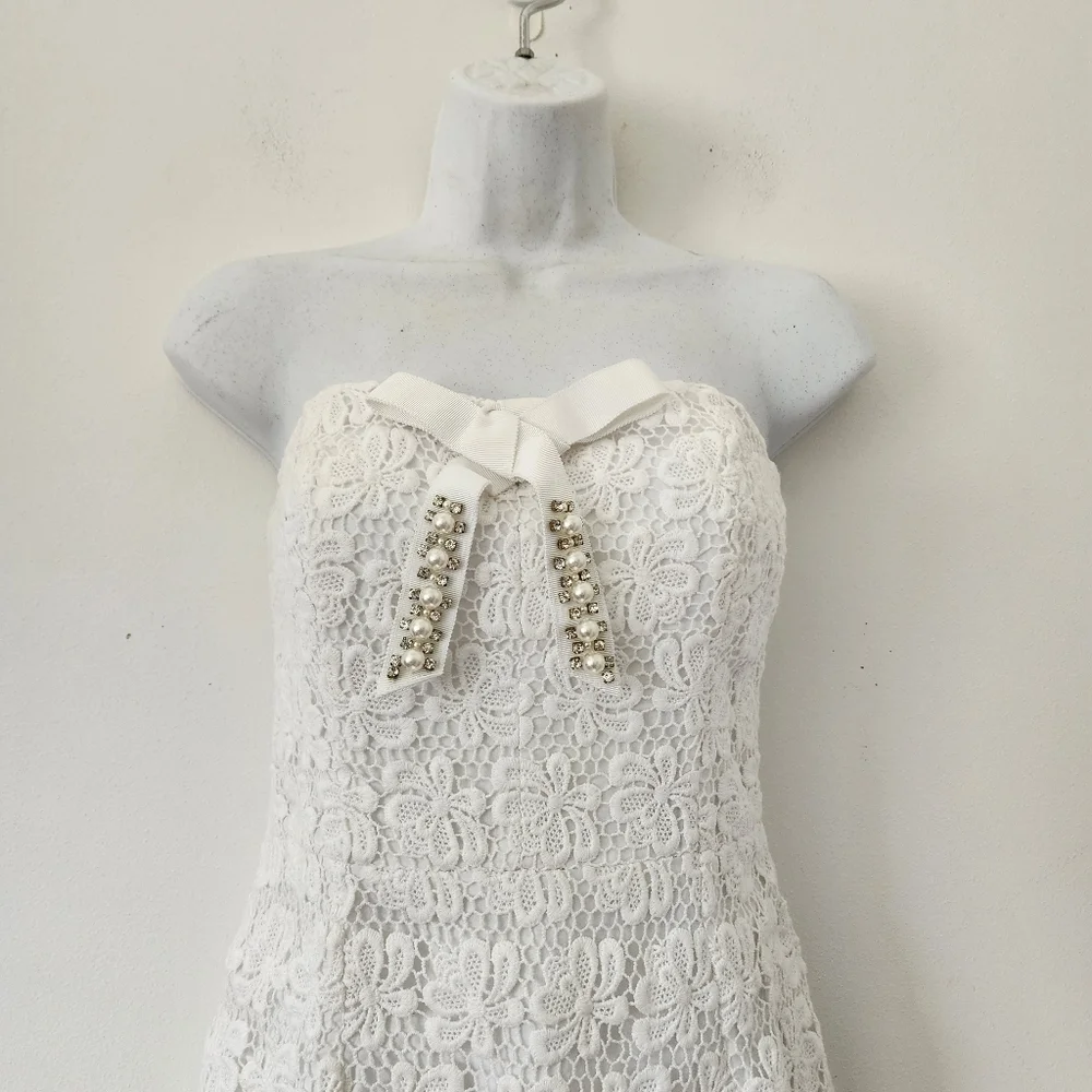Lilly Pulitzer Larter Dress Lace Strapless Dress Weeding white Size 0 - Picture 6 of 15